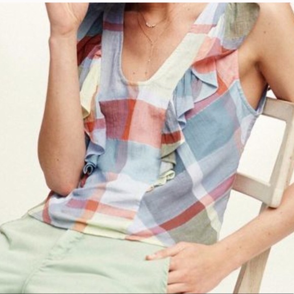 Anthropologie Plaid Top Green Size 12 - Picture 2 of 3